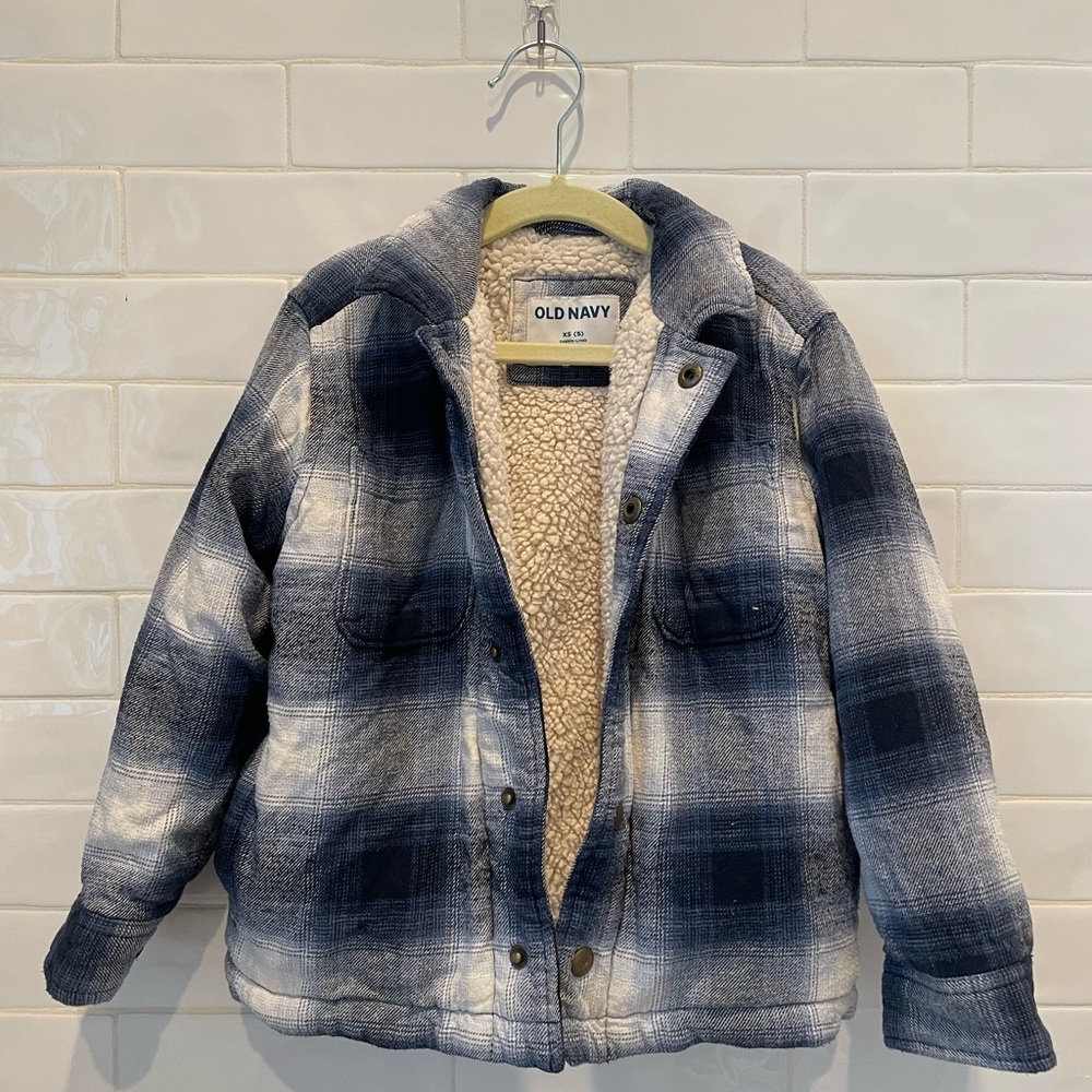 Old Navy Blue Plaid Sherpa Lined Jacket. Boys XS/5